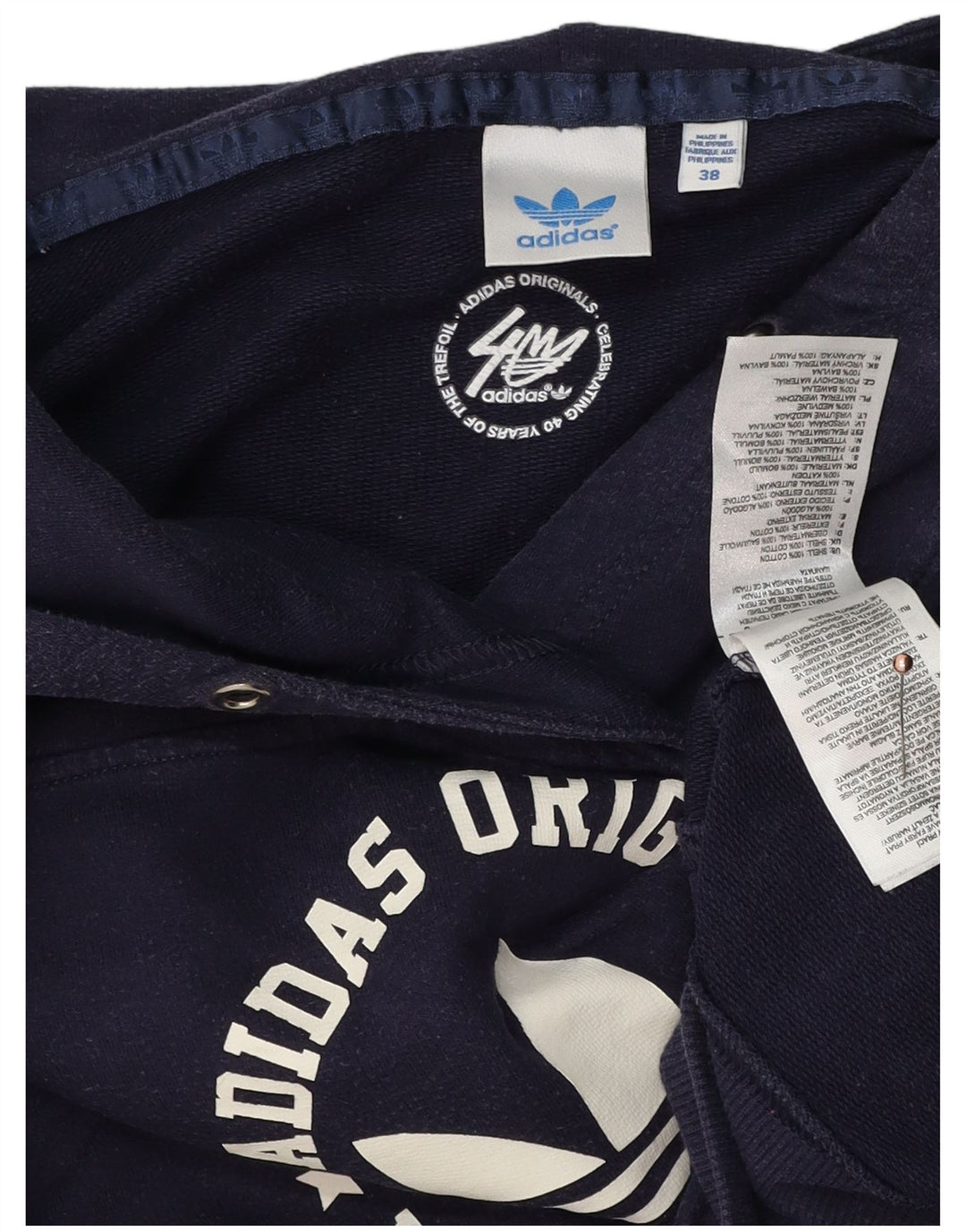 ADIDAS Pull à capuche graphique pour femme EU 38 Bleu marine moyen Coton