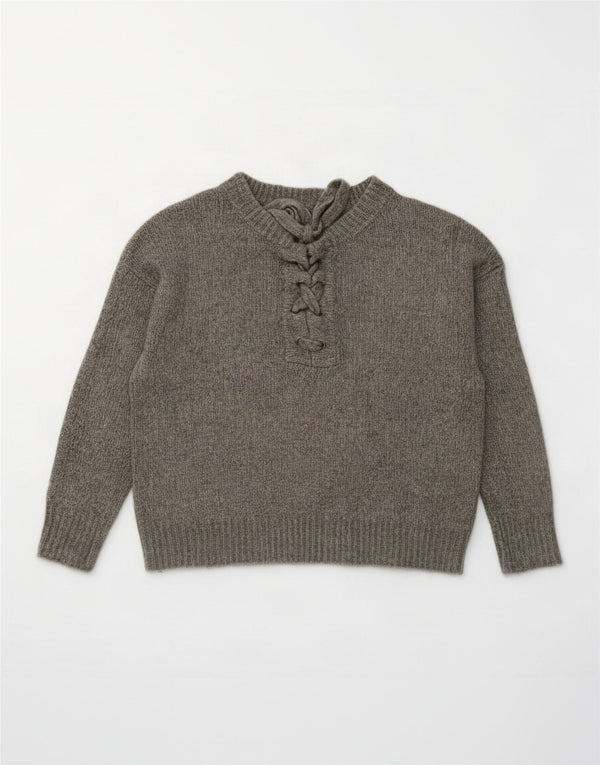 Zara Pull surdimensionné à col rond pour femme UK 10 Petit Acrylique Gris