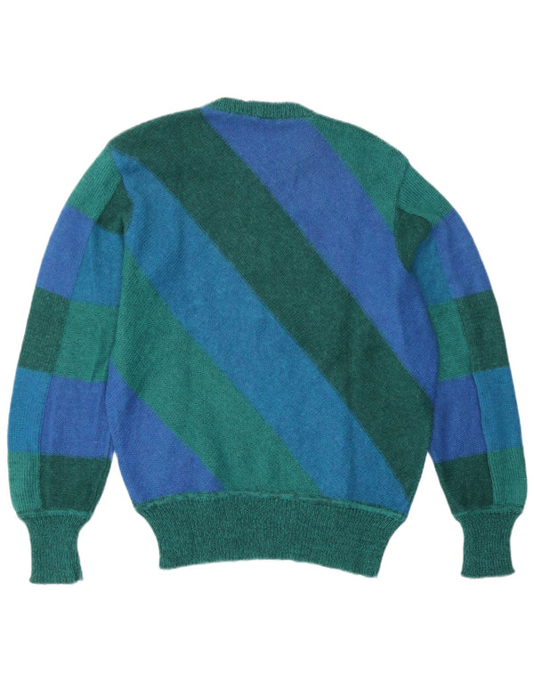 vintage Womens Crew Neck Jumper Pull UK 14 Grand Vert Rayé