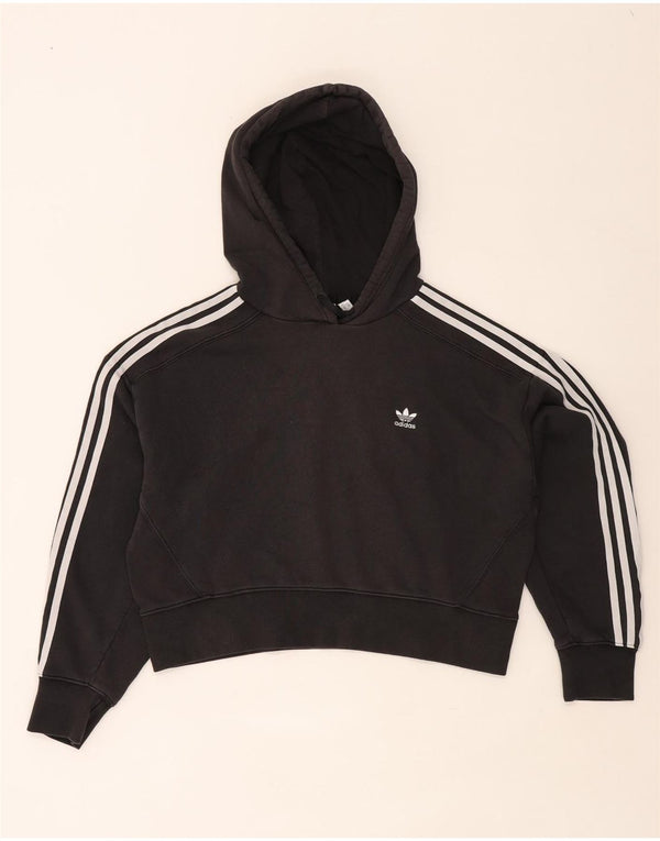 Adidas Sweat à capuche court surdimensionné pour femme UK 12 en coton noir moyen