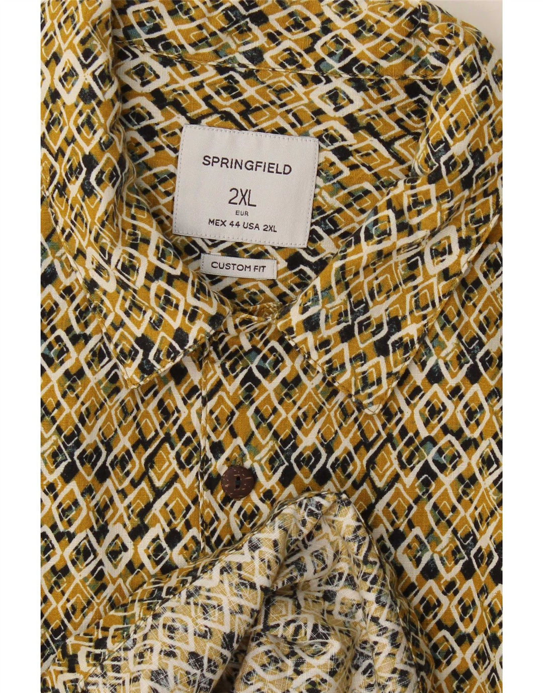 Springfield Chemise à manches courtes pour homme, coupe personnalisée, 2XL, jaune géométrique