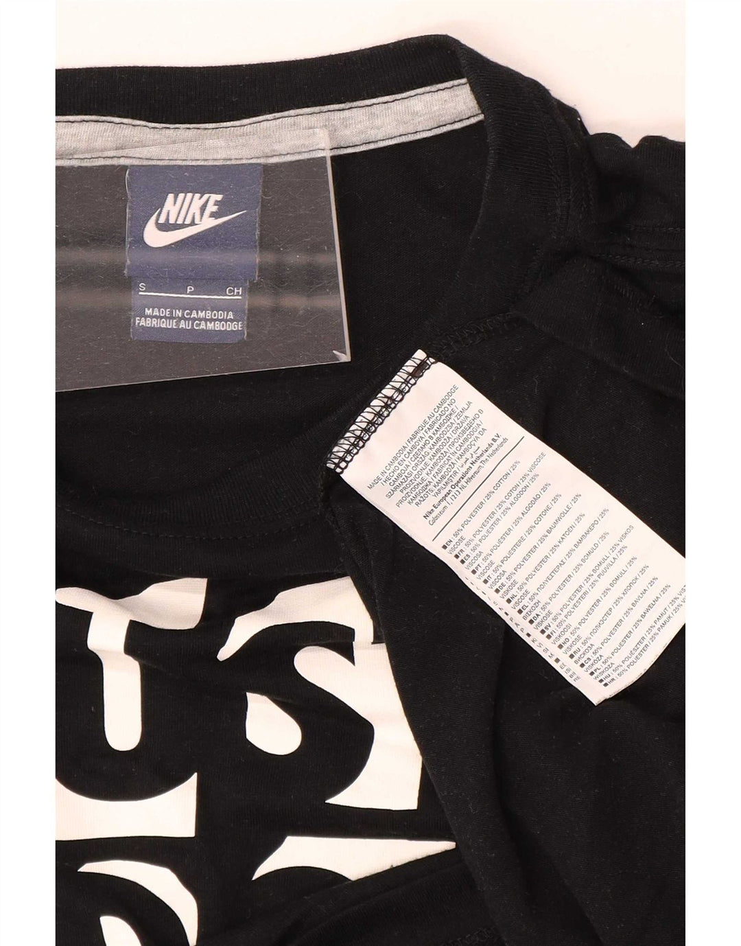 Nike Womens Crop Oversize Graphic T-Shirt Top UK 10 Petit Noir Polyester