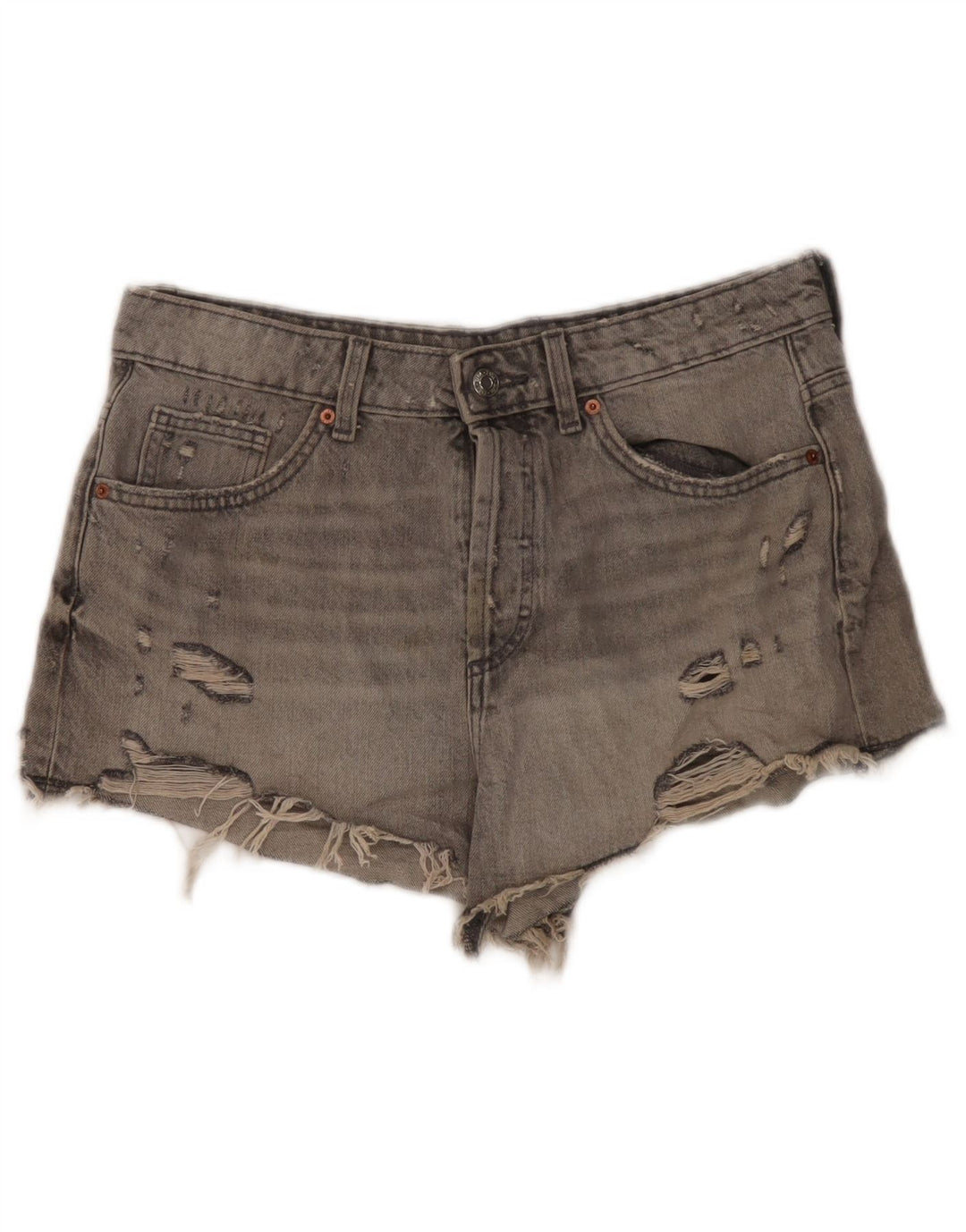 Zara Womens Denim Distressed Hot Pants EU 40 Medium W30 Gris Coton