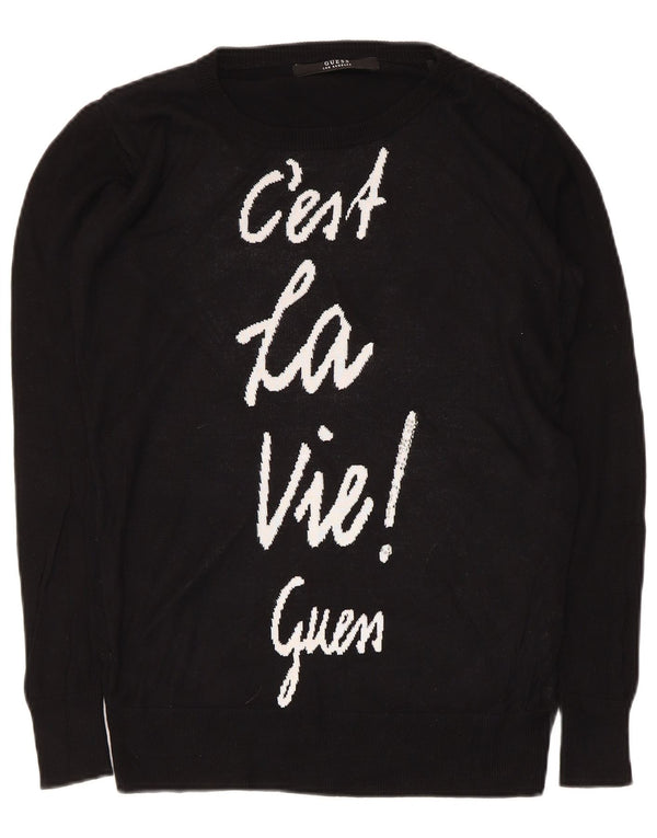 Guess Pull graphique surdimensionné à col rond pour femme UK 6 XS Noir