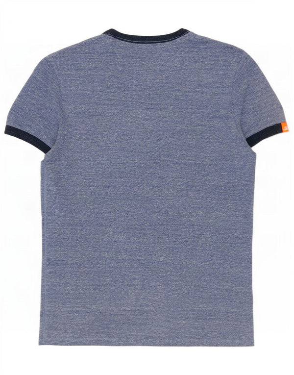 Superdry Homme T-Shirt Top Bleu Moyen Flecked Cotton