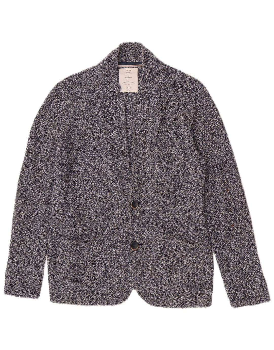 Zara Veste blazer en tricot à 2 boutons pour garçon 13-14 ans Bleu chiné en coton