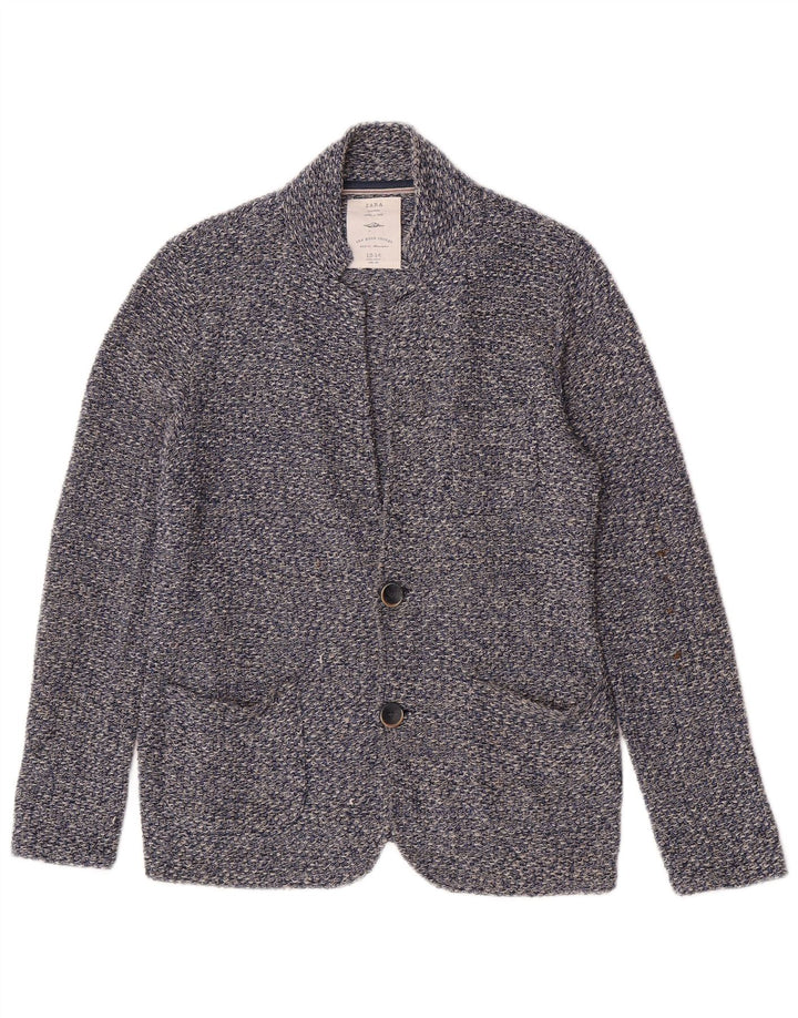 Zara Veste blazer en tricot à 2 boutons pour garçon 13-14 ans Bleu chiné en coton