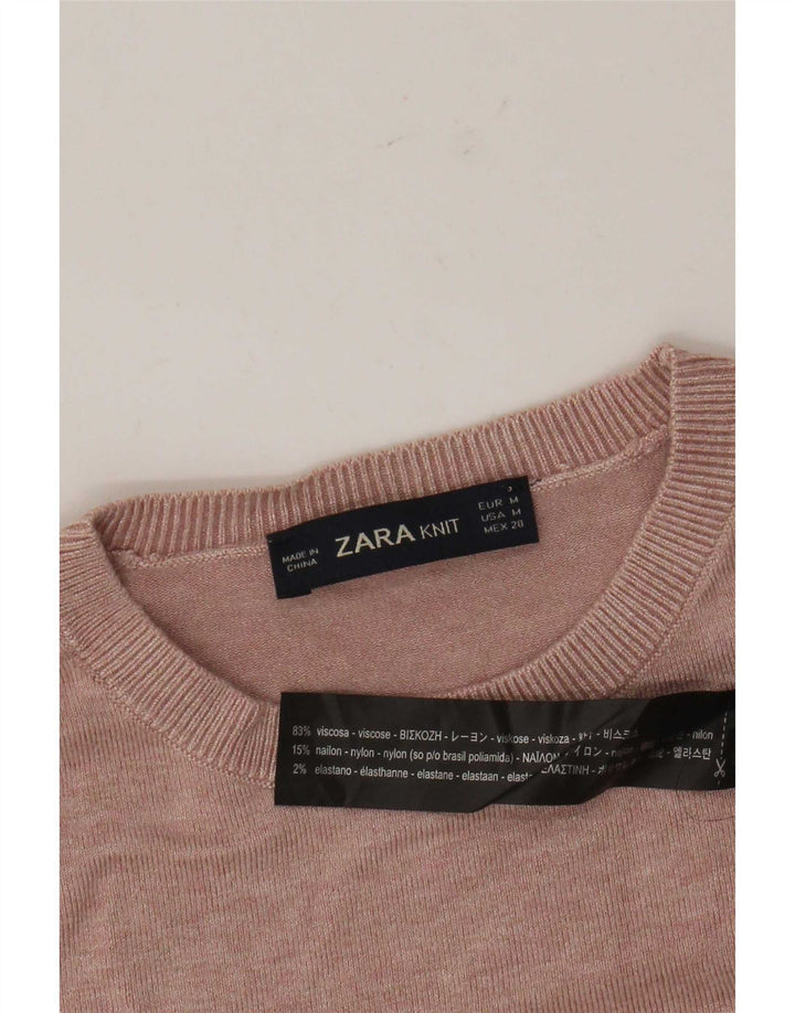 Zara Pull col rond pour femme UK 12 Viscose rose moyen