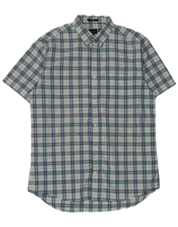 Gap Chemise à manches courtes pour hommes, coupe régulière, taille 41/42, grand coton à carreaux bleus
