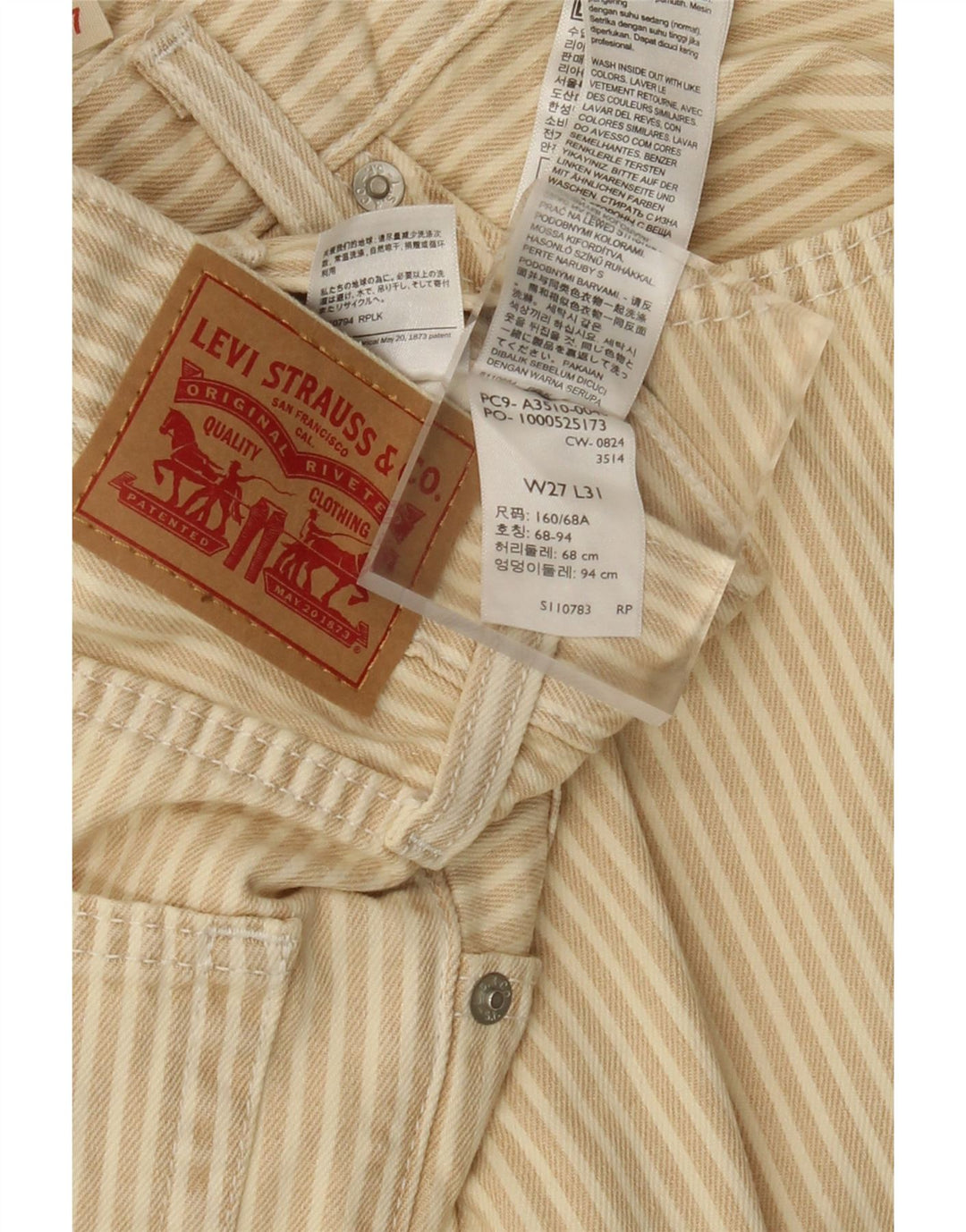 LEVI'S Pantalon décontracté droit femme W27 L31 Coton rayé beige