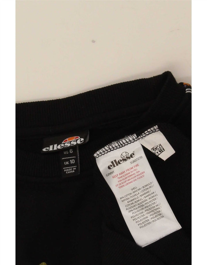 Ellesse Sweat-shirt surdimensionné graphique pour femme UK 10 Petit coton noir