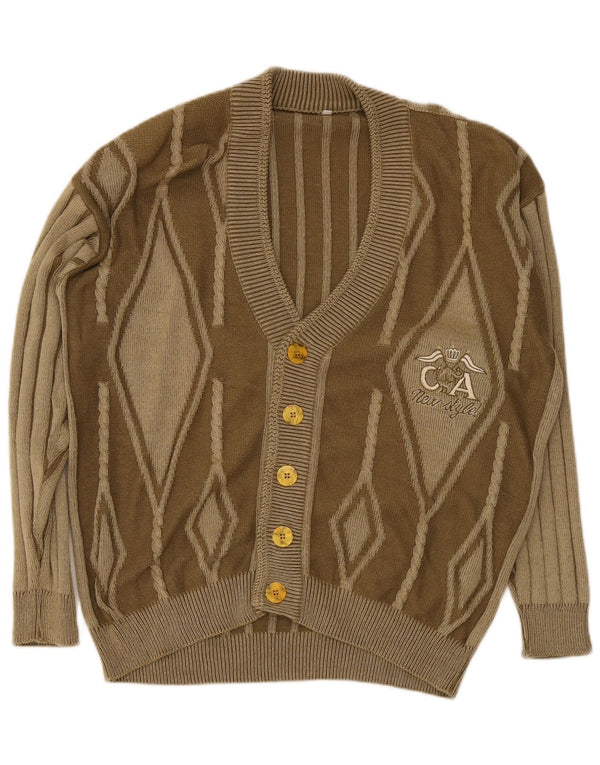 vintage Mens Graphic Cardigan Pull XL Marron Argyle/Diamond Coton