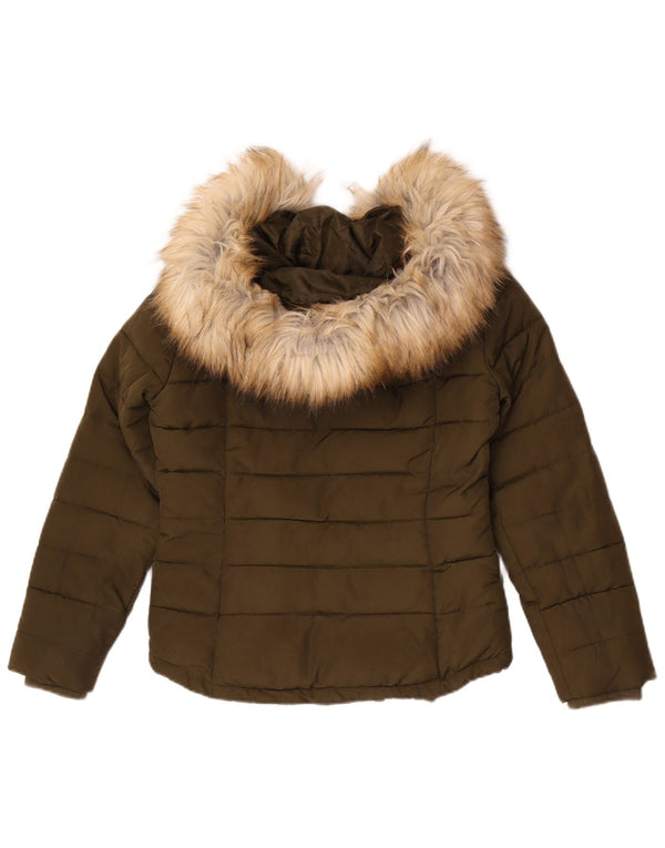 Topshop Veste matelassée surdimensionnée à capuche pour femme UK 4 XS Kaki Polyester