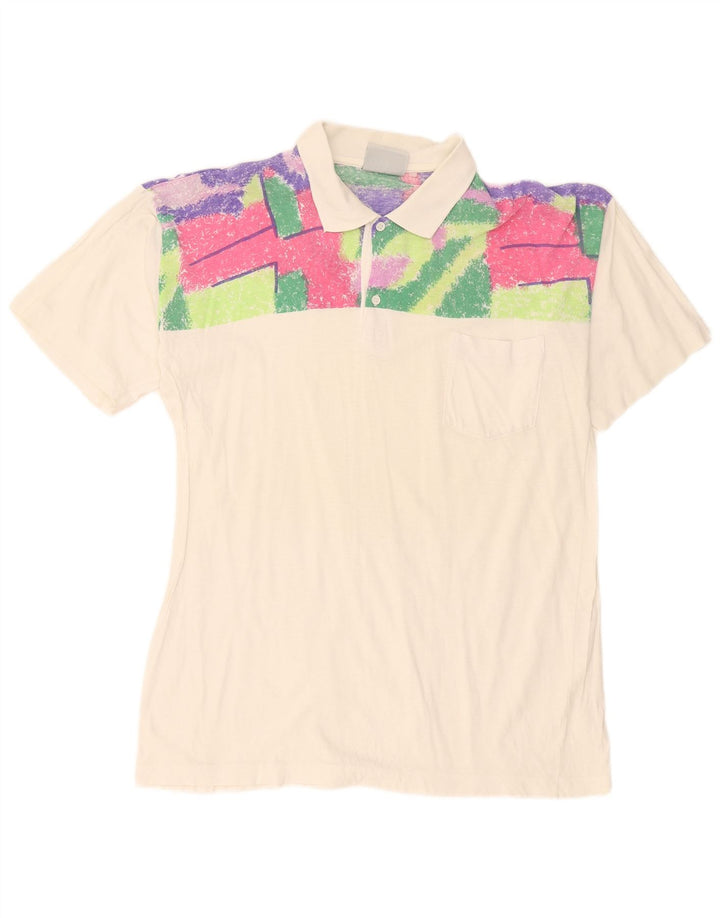 Polo Homme Vintage Moyen Blanc Géométrique