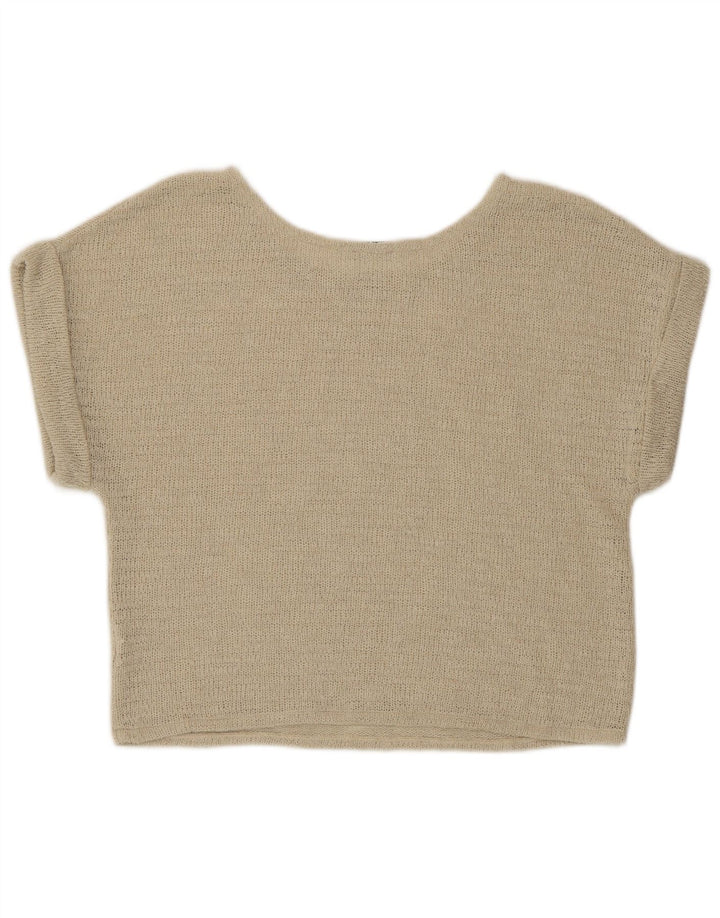 Zara Womens Crop Knit Blouse Top UK 16 Grand Beige