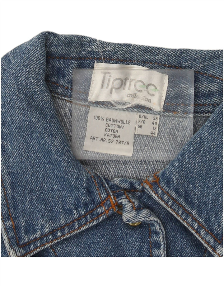 Veste en denim femme vintage UK 12 Coton colorblock bleu moyen