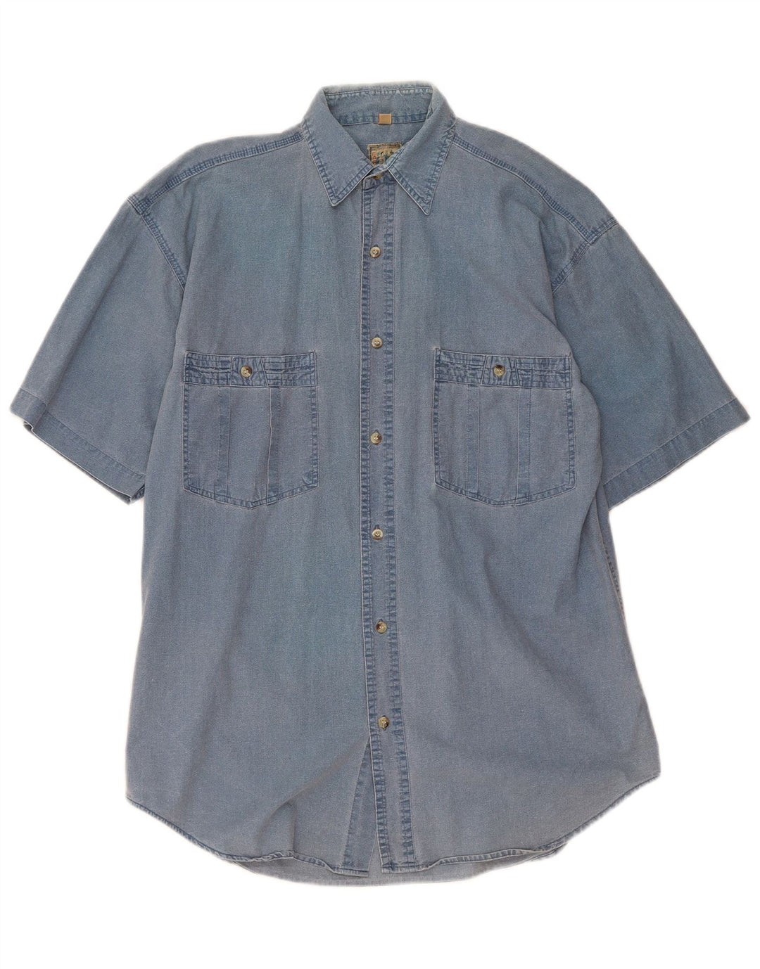 C & A Mens Short Sleeve Denim Shirt Size 37/38 Small Blue Cotton