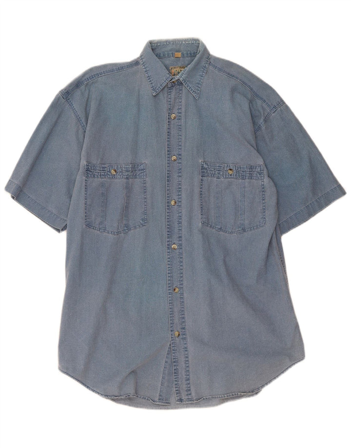 C & A Mens Short Sleeve Denim Shirt Size 37/38 Small Blue Cotton