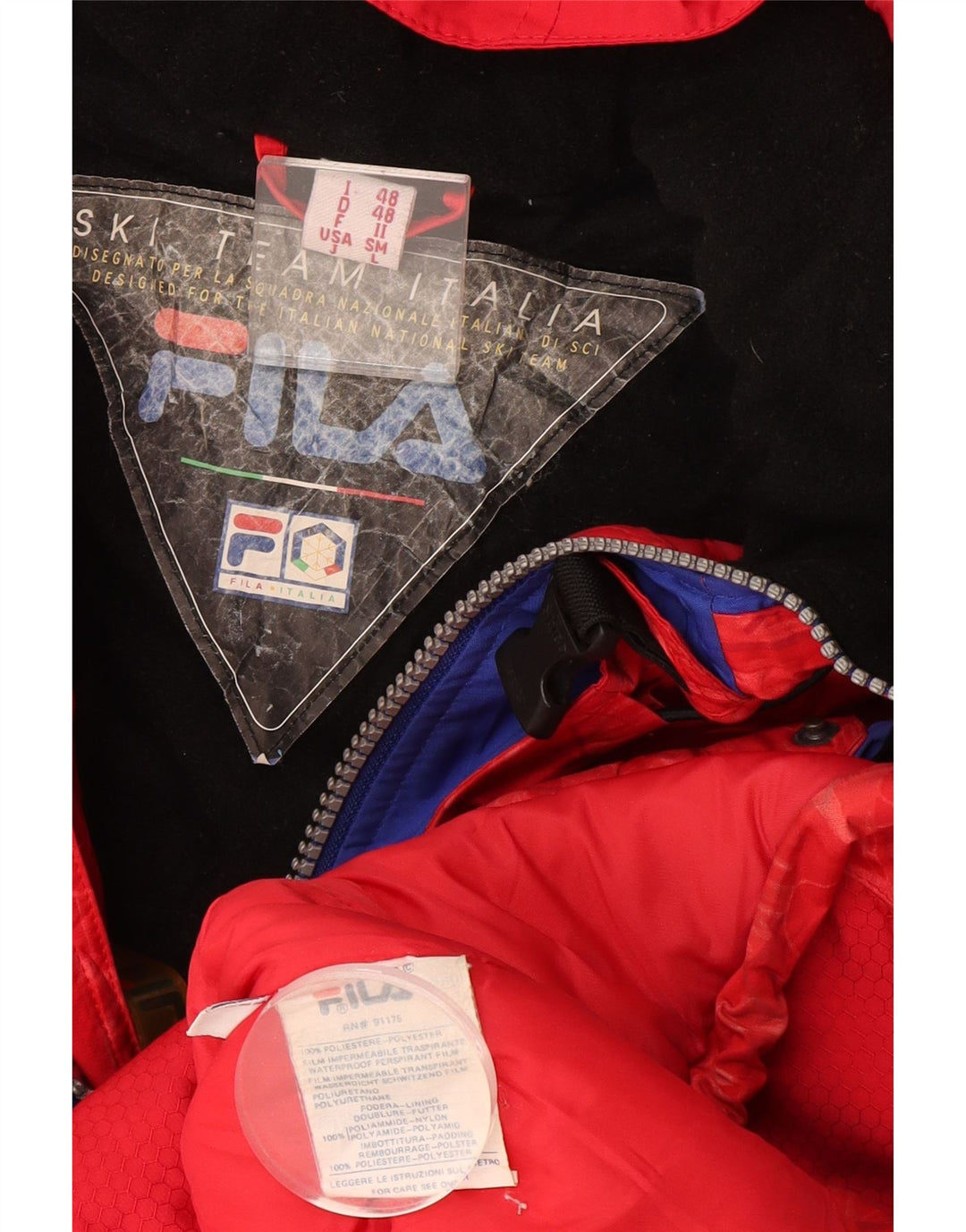 Fila Veste de ski à capuche graphique pour homme IT 48 XL Rouge Géométrique Polyester