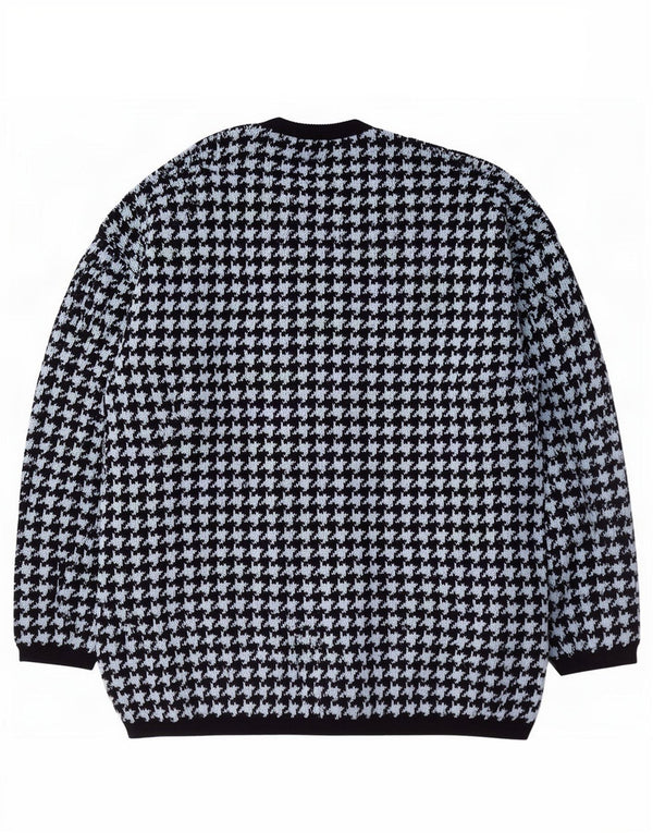Maglieria Cardigan Femme Pull UK 16 Large Bleu Marine Pied-de-Poule Laine