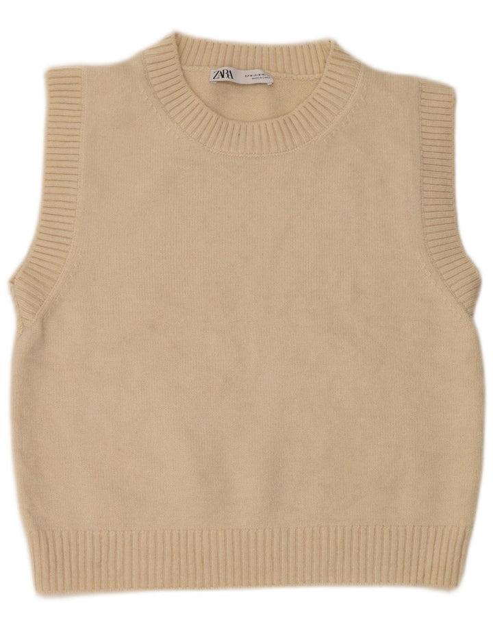 Zara Femme Débardeur UK 14 Moyen Blanc Acrylique