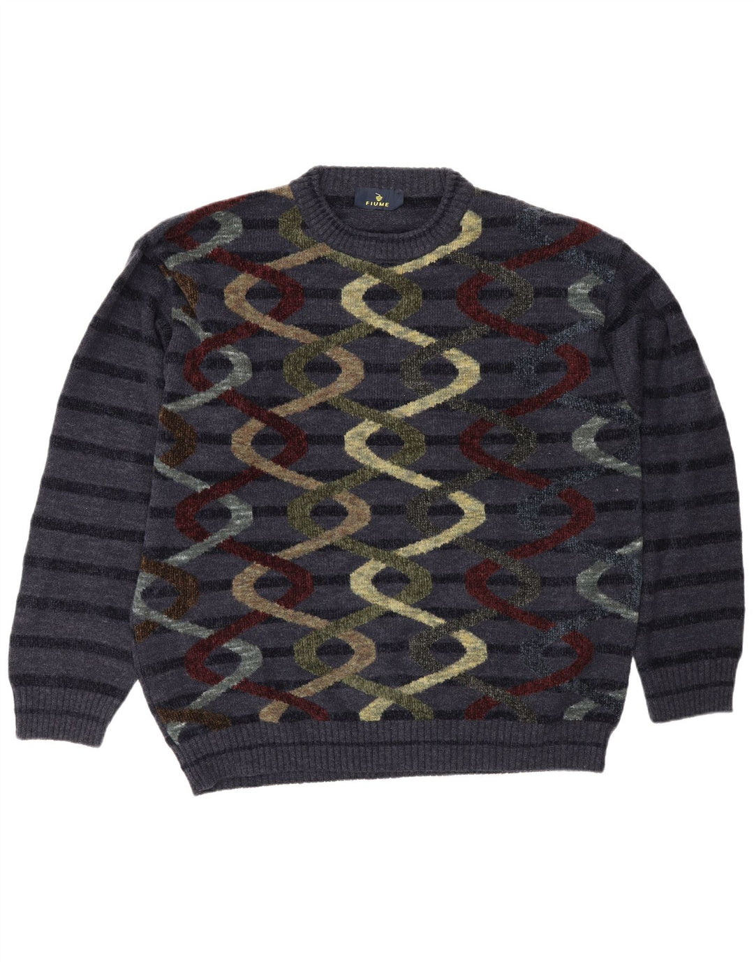 Fiume Pull à col rond pour homme Motif abstrait XL Bleu marine rayé