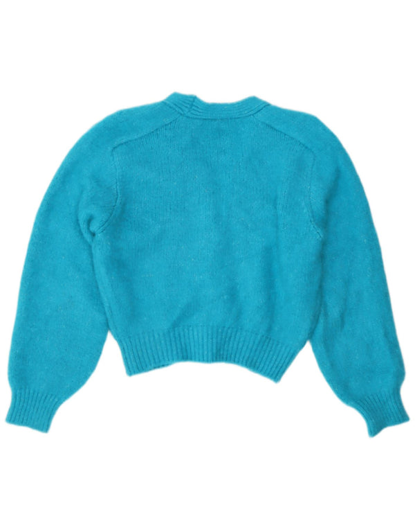 Zara Womens Loose Fit Crop Cardigan Pull UK 10 Petit Bleu Acrylique