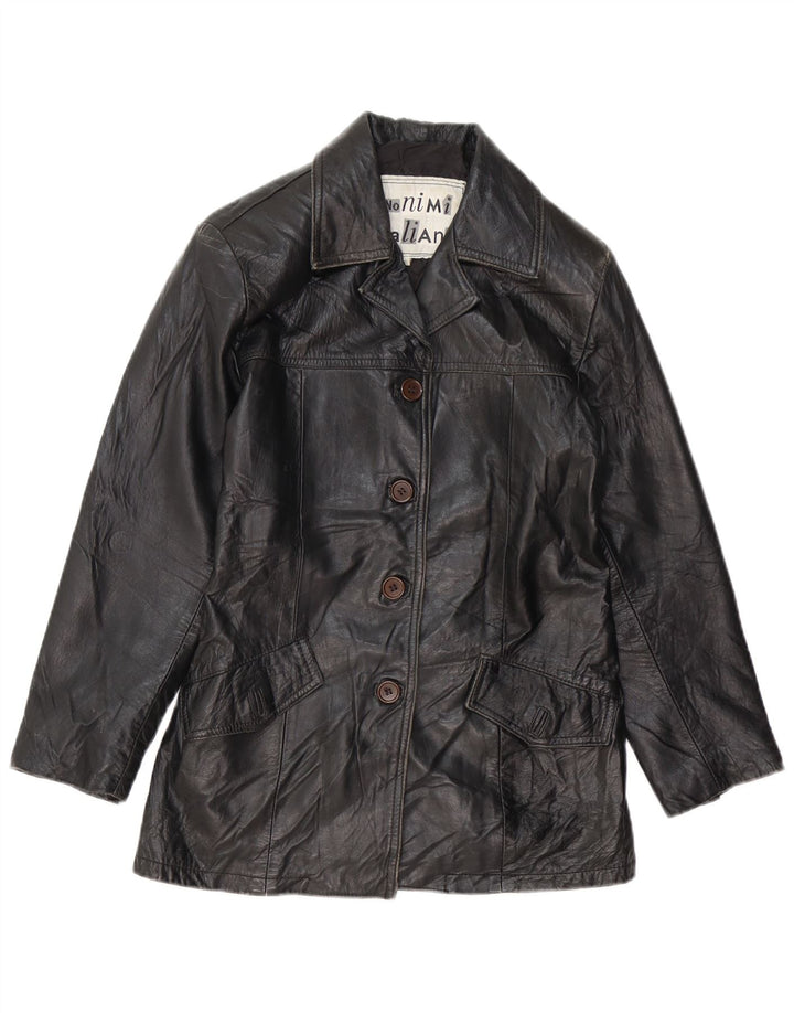 VINTAGE Veste en cuir femme UK 10 Petit cuir noir