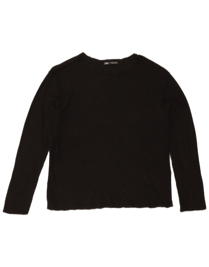 Zara Femme Top Manches Longues UK 10 Small Noir Viscose