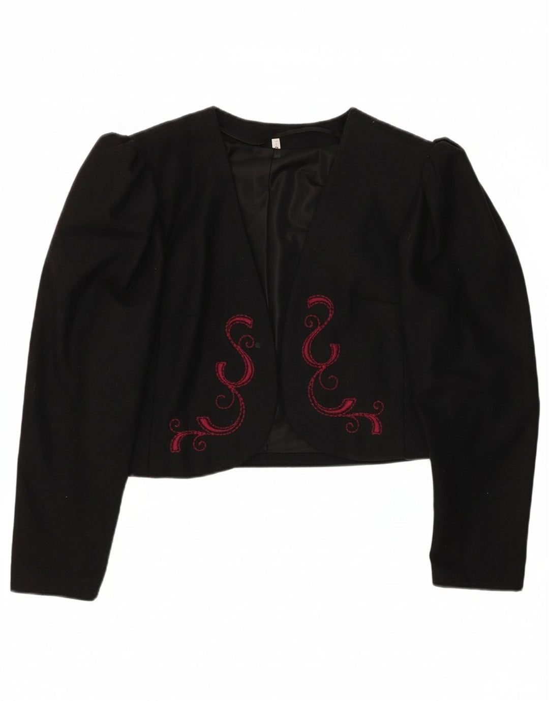 vintage Femme Crop Blazer Veste EU 40 Moyen Noir Polyester