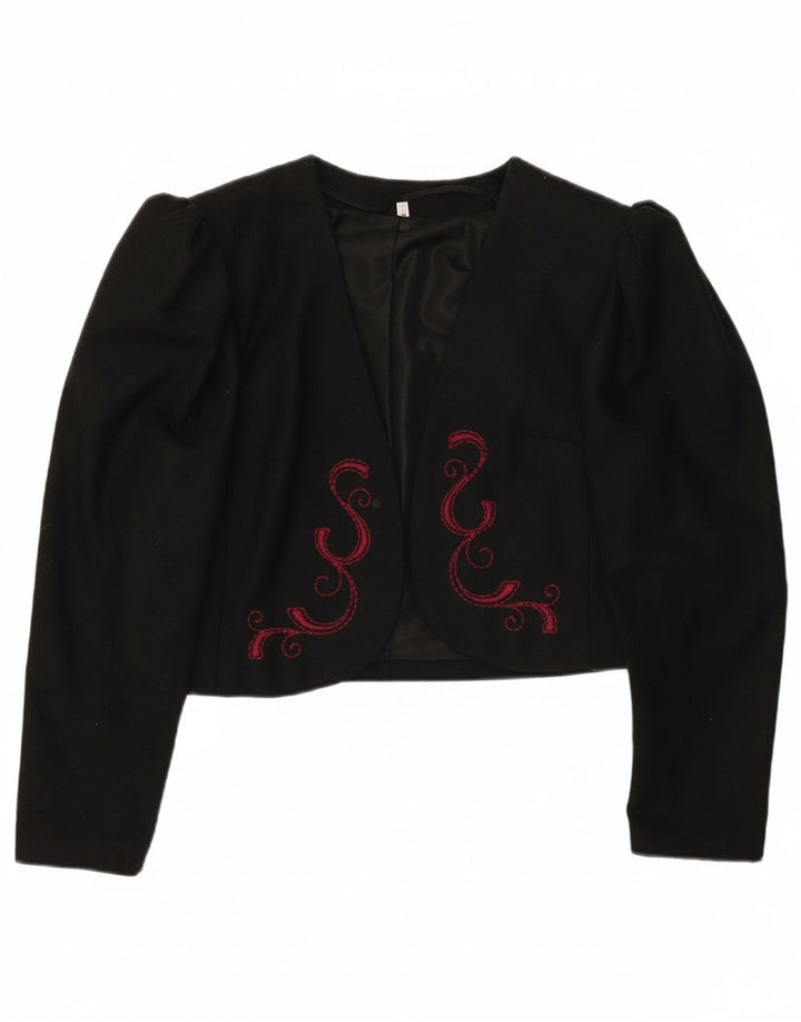 vintage Femme Crop Blazer Veste EU 40 Moyen Noir Polyester