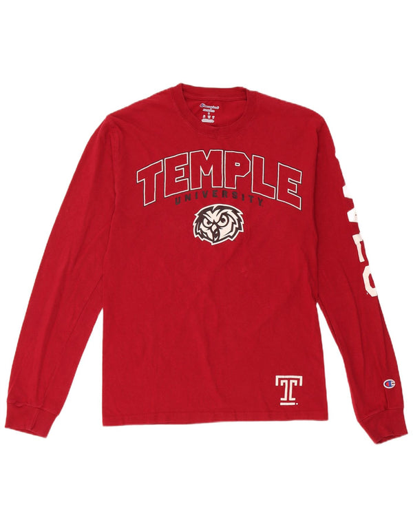 Champion Hommes Temple University Graphic Top Manches Longues Petit Coton Rouge