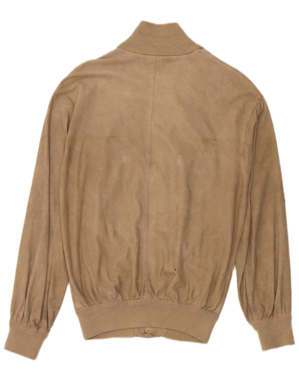 vintage Mens Suede Bomber Jacket UK 38 Beige Moyen