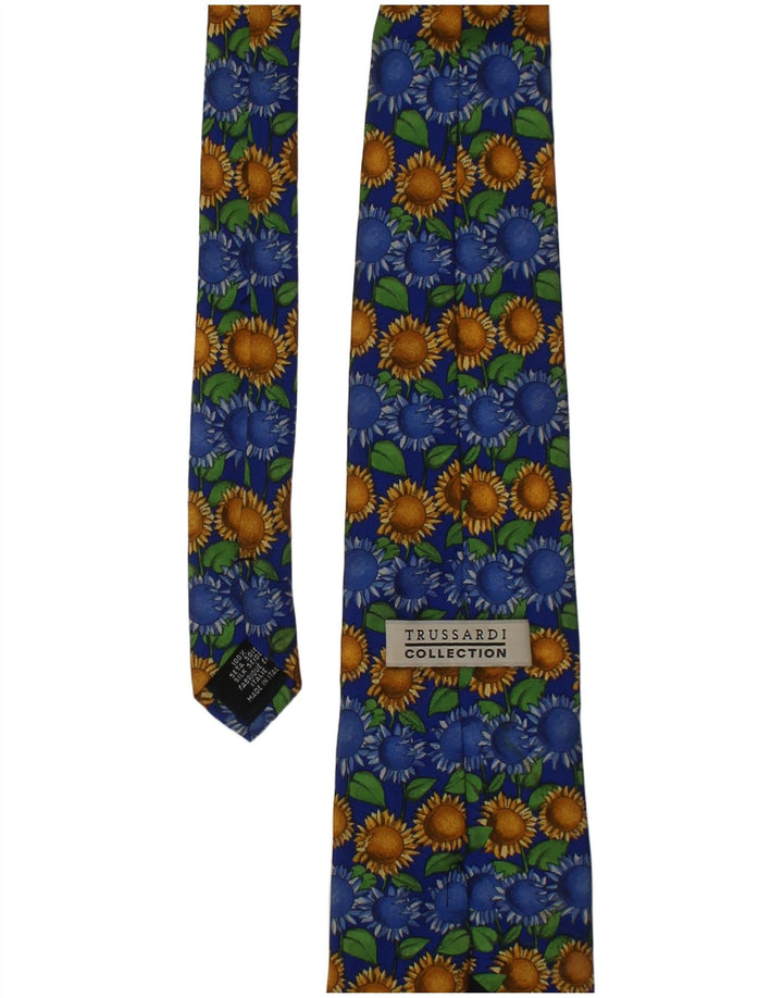 Trussardi Cravate Graphique Taille Unique Bleu Soie Florale Homme