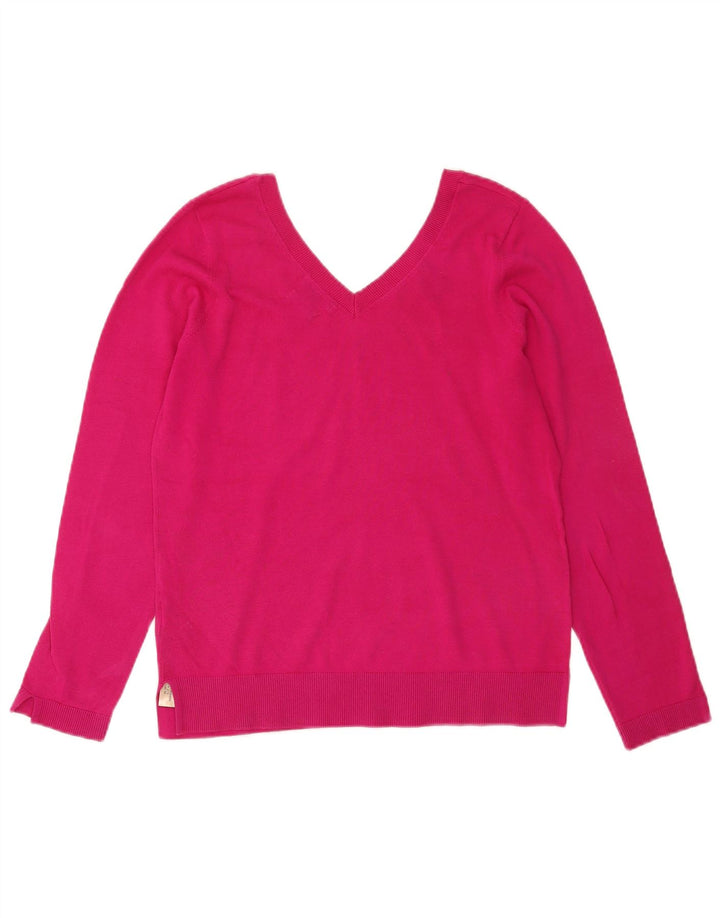 Massimo Dutti Pull col V pour femme UK 14 Coton rose moyen