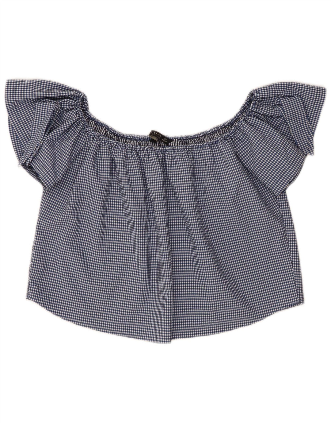 Zara Haut court à épaules dénudées pour femme UK 10 Petit vichy bleu marine