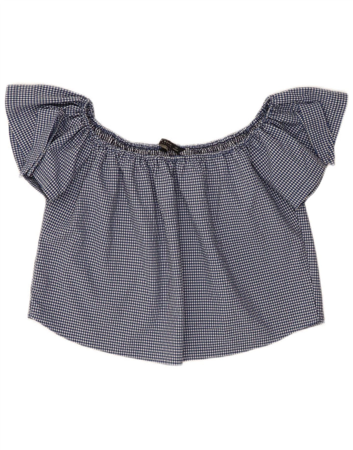 Zara Haut court à épaules dénudées pour femme UK 10 Petit vichy bleu marine