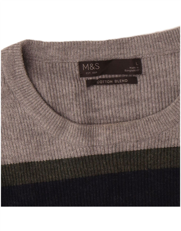 Marks & Spencer Pull à col rond pour homme, grandes rayures multicolores