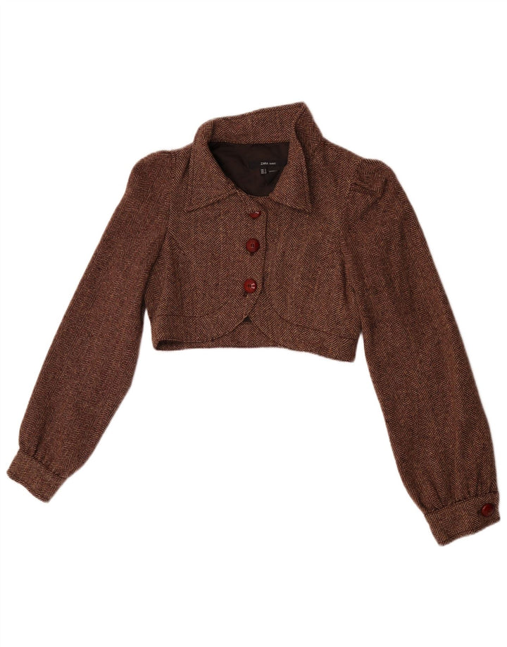 Zara Veste Boléro Femme UK 10 Petite Laine à Chevrons Marron