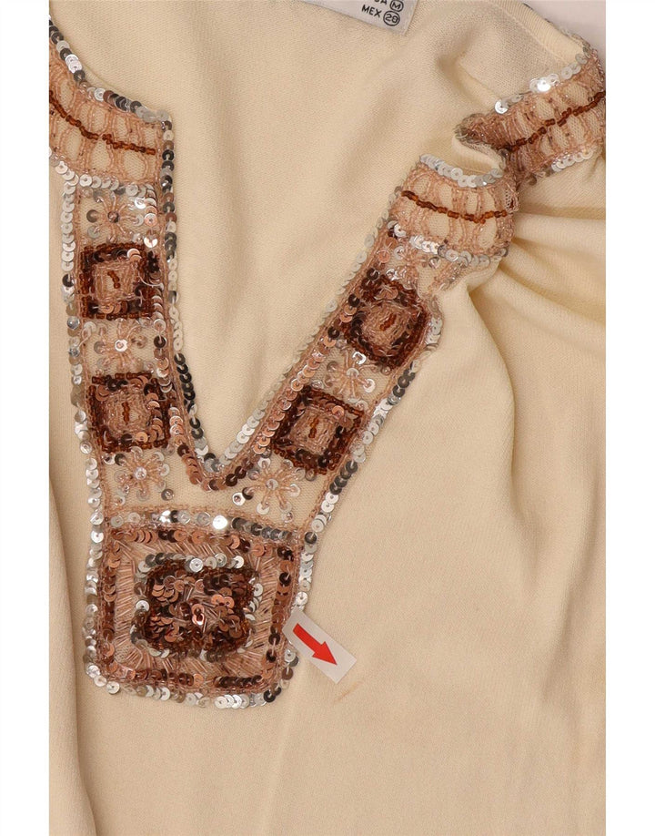 Zara Femme Top Manches Longues UK 12 Viscose Beige Moyen
