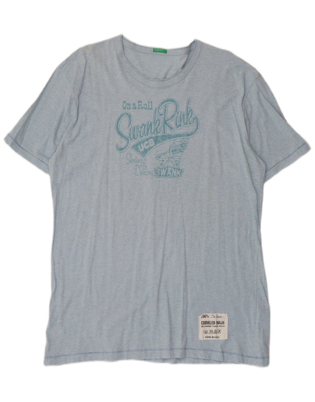 Benetton T-Shirt Graphique Homme Top 2XL Bleu Coton