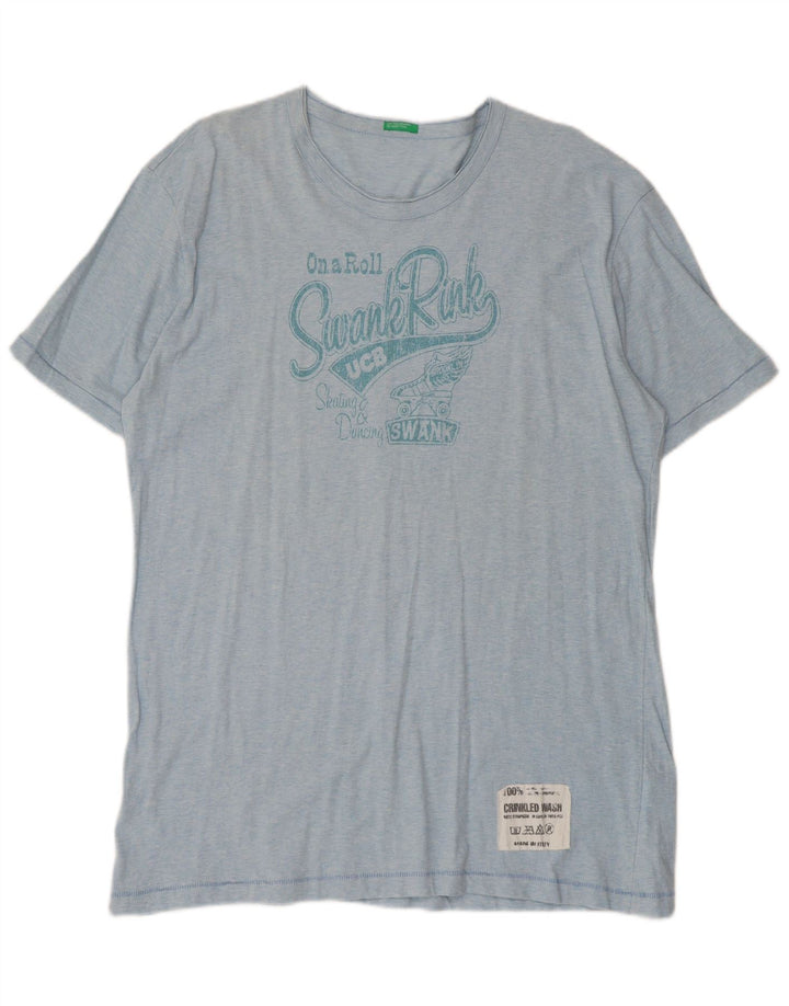 Benetton T-Shirt Graphique Homme Top 2XL Bleu Coton
