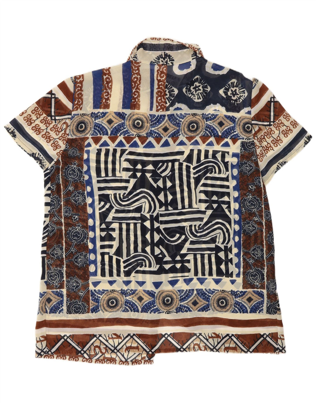 vintage Womens See Through Shirt Blouse UK 18 XL Multicolore Géométrique