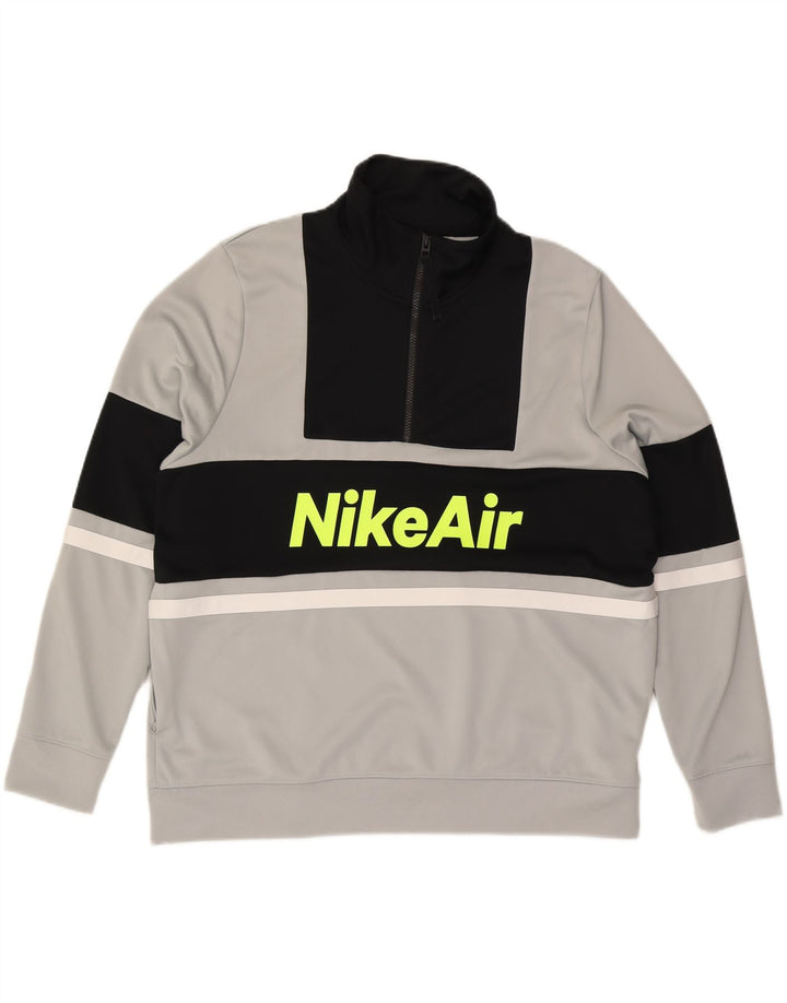 NIKE Sweat-shirt graphique à col zippé pour hommes, grand color block gris