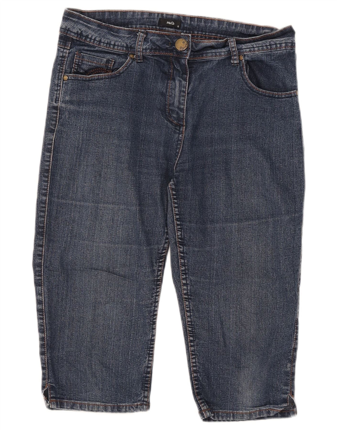 M&Co Bermuda en jean pour femme UK 12 Medium W32 Bleu Coton