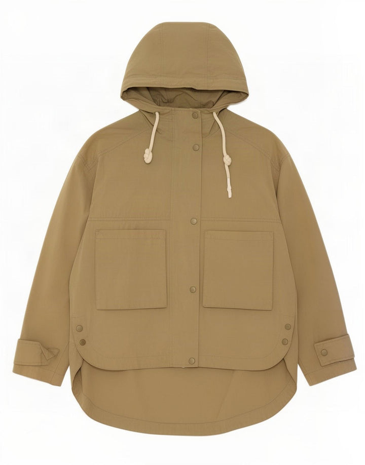Zara Veste utilitaire surdimensionnée à capuche pour femme UK 14 en coton kaki moyen