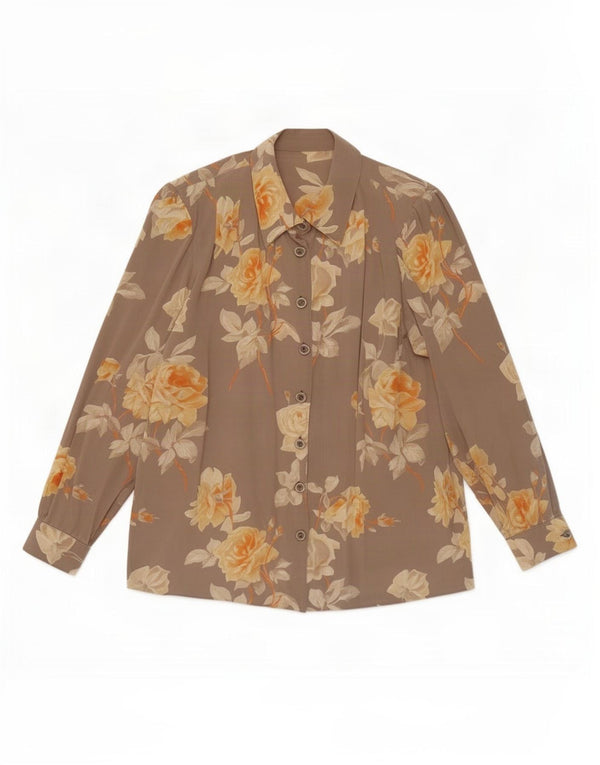 Chemise femme vintage UK 16 Grand Beige Floral