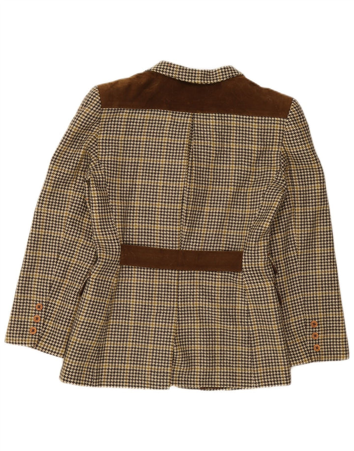 vintage Femme 4 Bouton Blazer Veste IT 44 Laine Pied-de-Poule Brun Moyen