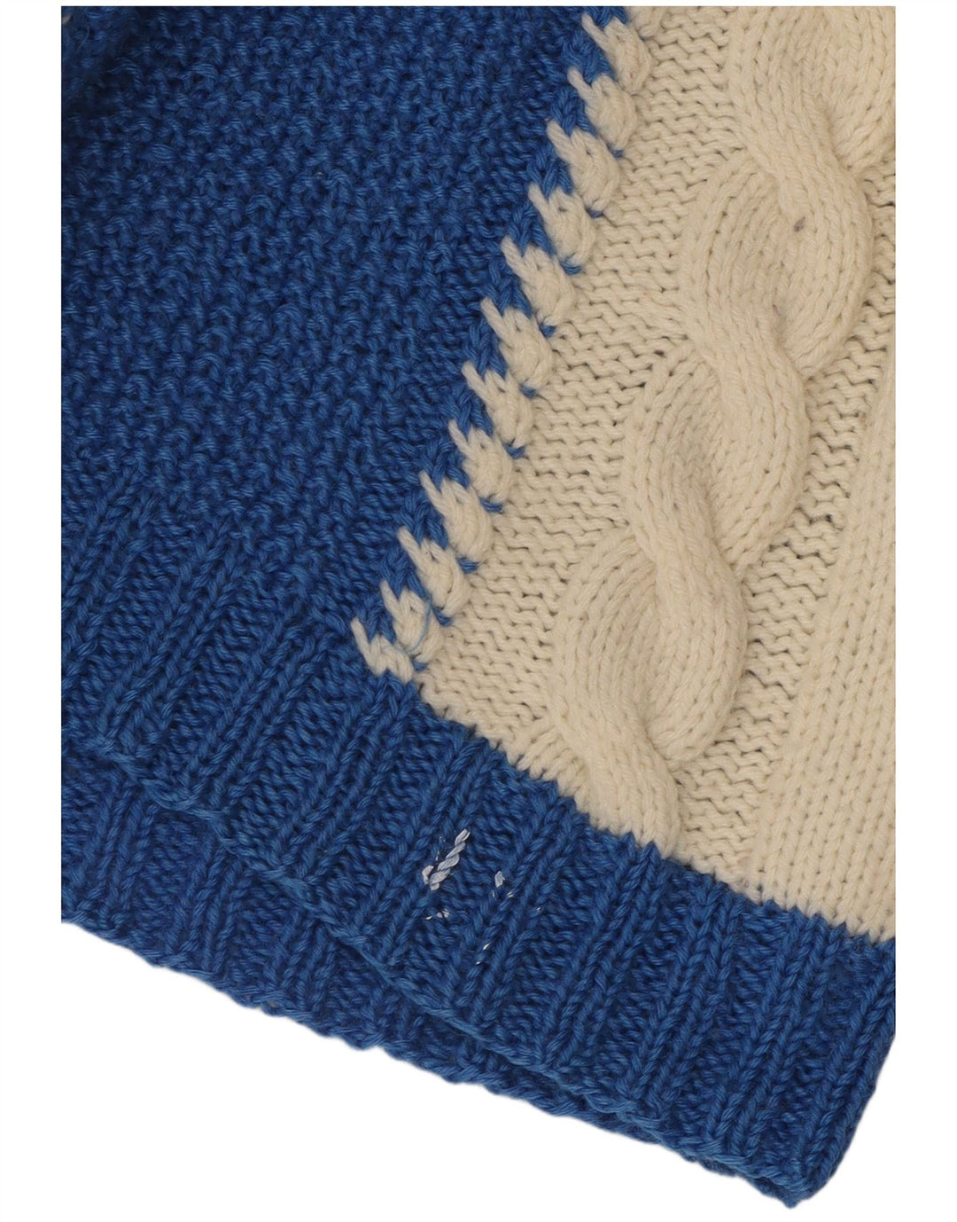 VINTAGE Pull col V femme UK 10 Petit colorblock bleu