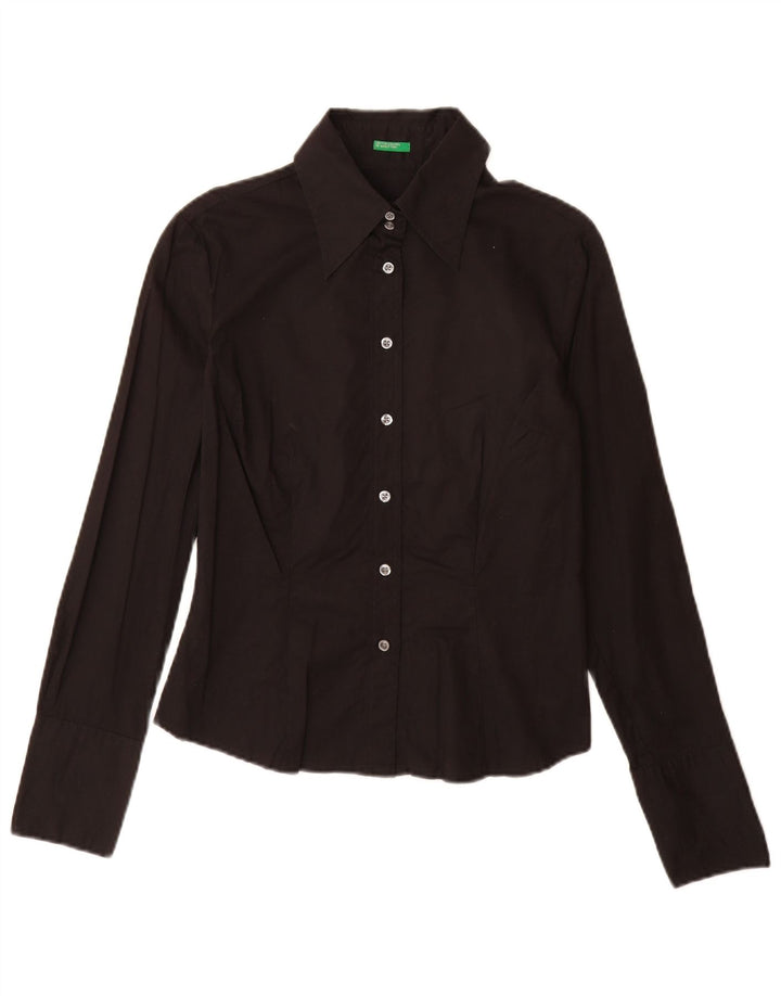 Benetton Chemise Femme UK 14 Coton Noir Moyen